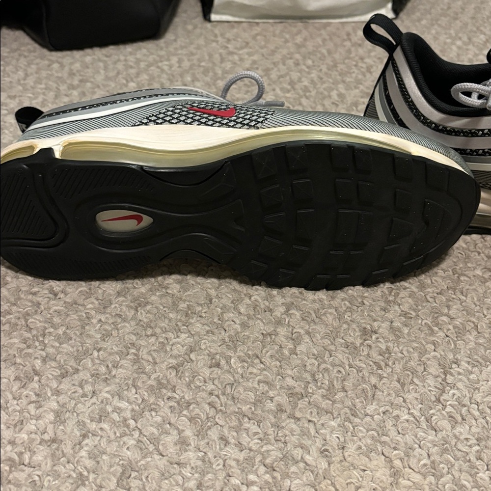 Nike Men’s Air Max 97 Sneakers - Gray with Red Accents - Picture 2 of 2
